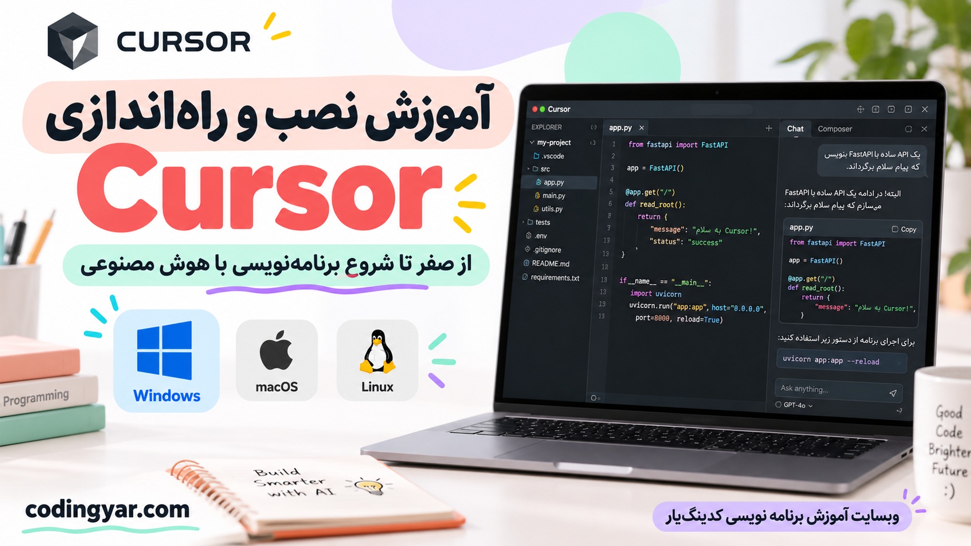 تصویر مقاله آموزش نصب و راهاندازی Cursor از صفر تا شروع برنامهنویسی با هوش مصنوعی